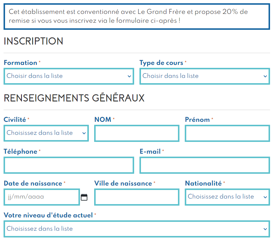 Formulaire d'inscription 20%